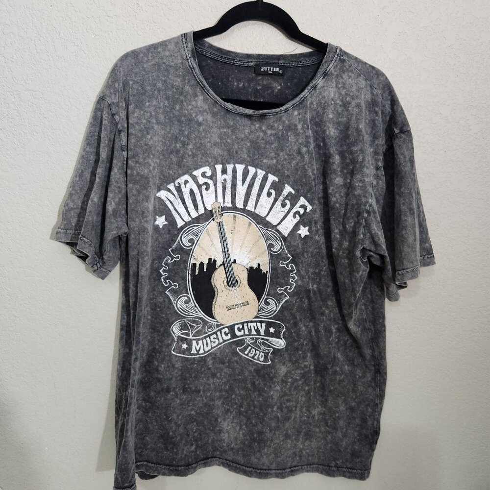 Zutter T-Shirt Nashville Music City Graphic Acid Wash USA Size S